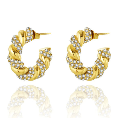 1 Pair Fashion C Shape Plating Inlay 304 Stainless Steel Artificial Diamond Hoop Earrings