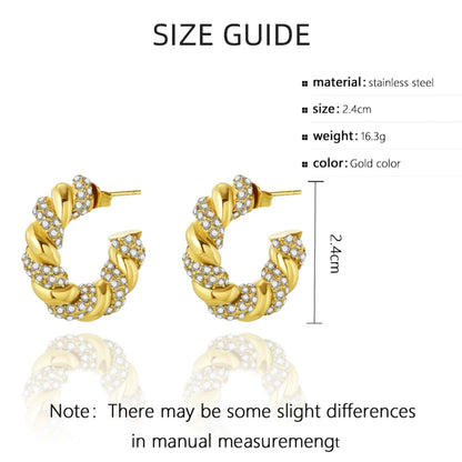 1 Pair Fashion C Shape Plating Inlay 304 Stainless Steel Artificial Diamond Hoop Earrings