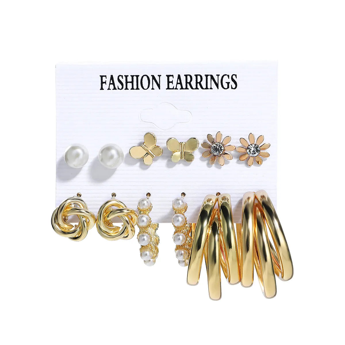 Fashion C-shaped Alloy Diamond Pearl Earrings Set Wholesale