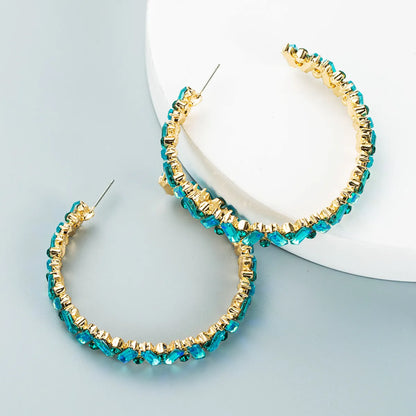 Fashion C-Shaped Colored Rhinestone Big Earrings Wholesale Nihaojewelry