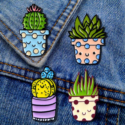 Fashion Cactus Alloy Enamel Unisex Brooches