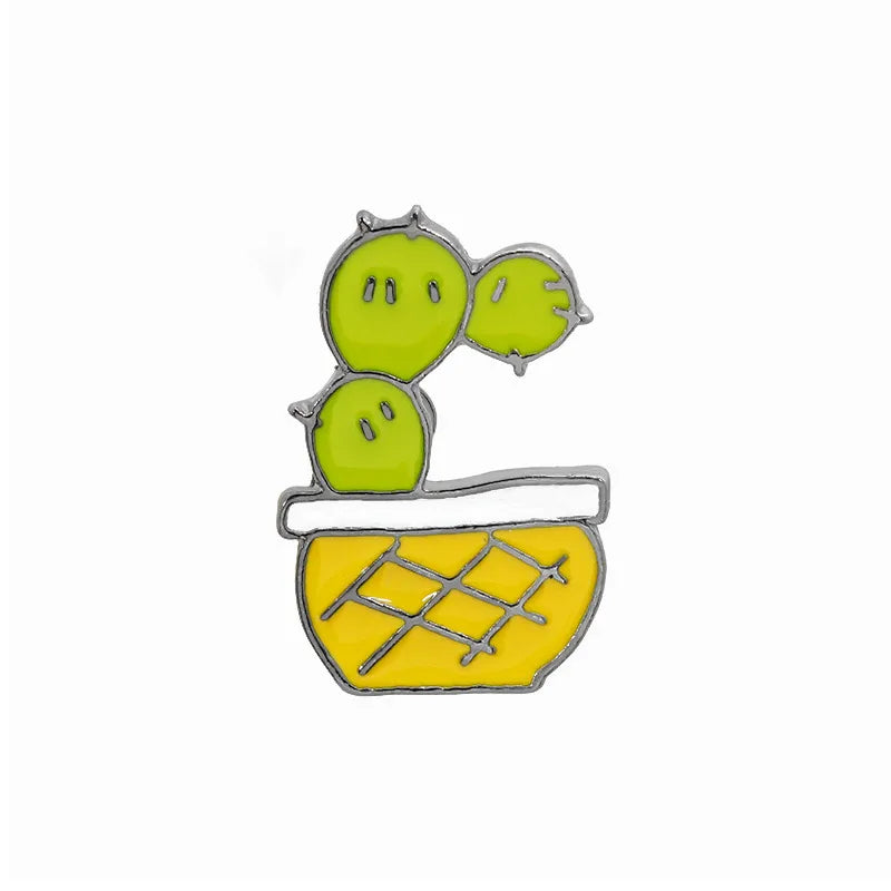 Fashion Cactus Alloy Enamel Women'S Brooches