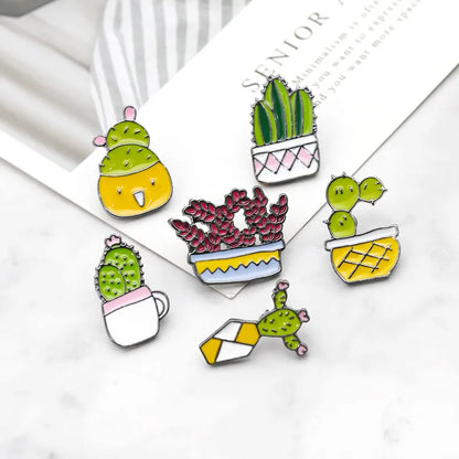 Fashion Cactus Alloy Enamel Women'S Brooches