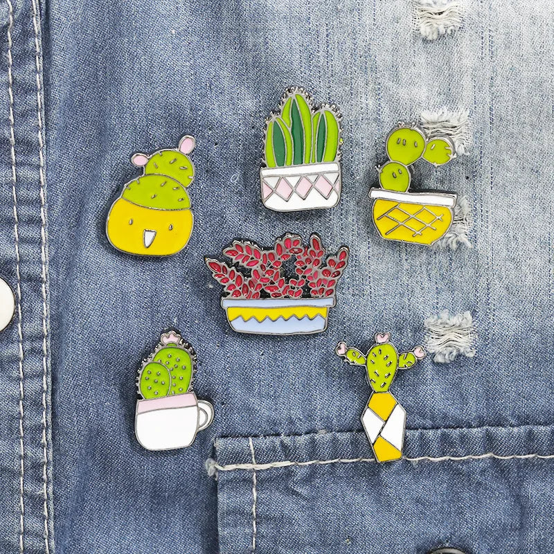 Fashion Cactus Alloy Enamel Women'S Brooches