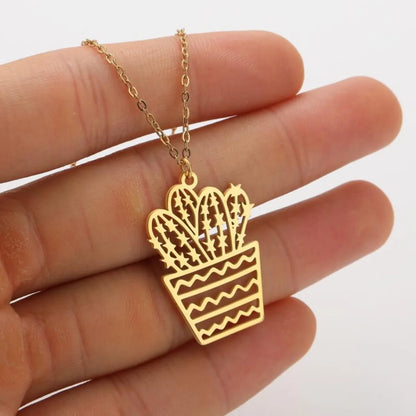 Fashion Cactus Stainless Steel Plating Pendant Necklace