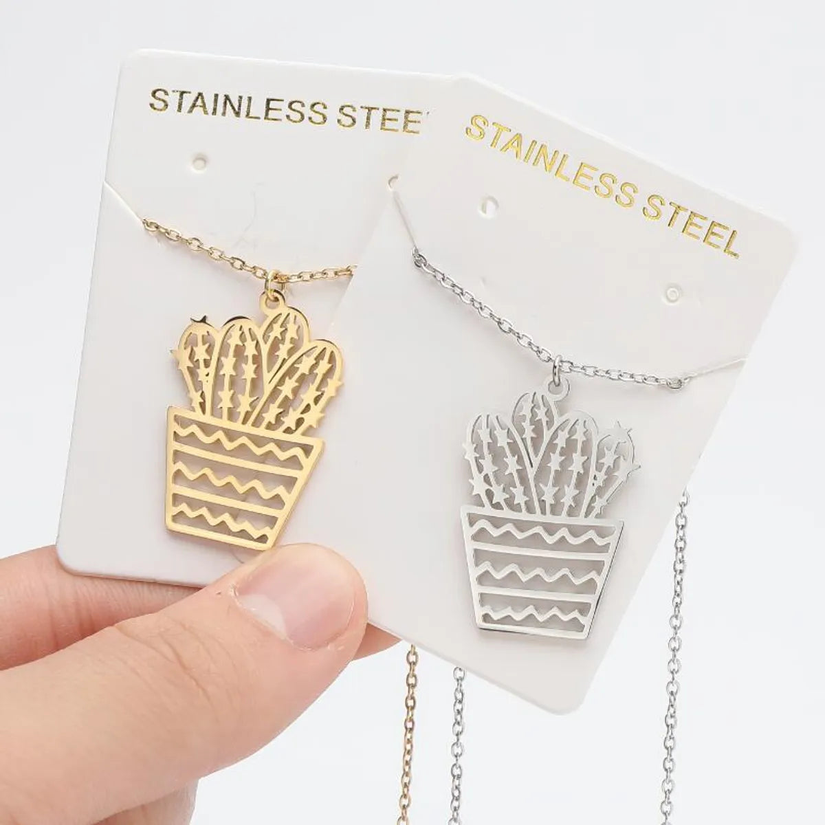 Fashion Cactus Stainless Steel Plating Pendant Necklace