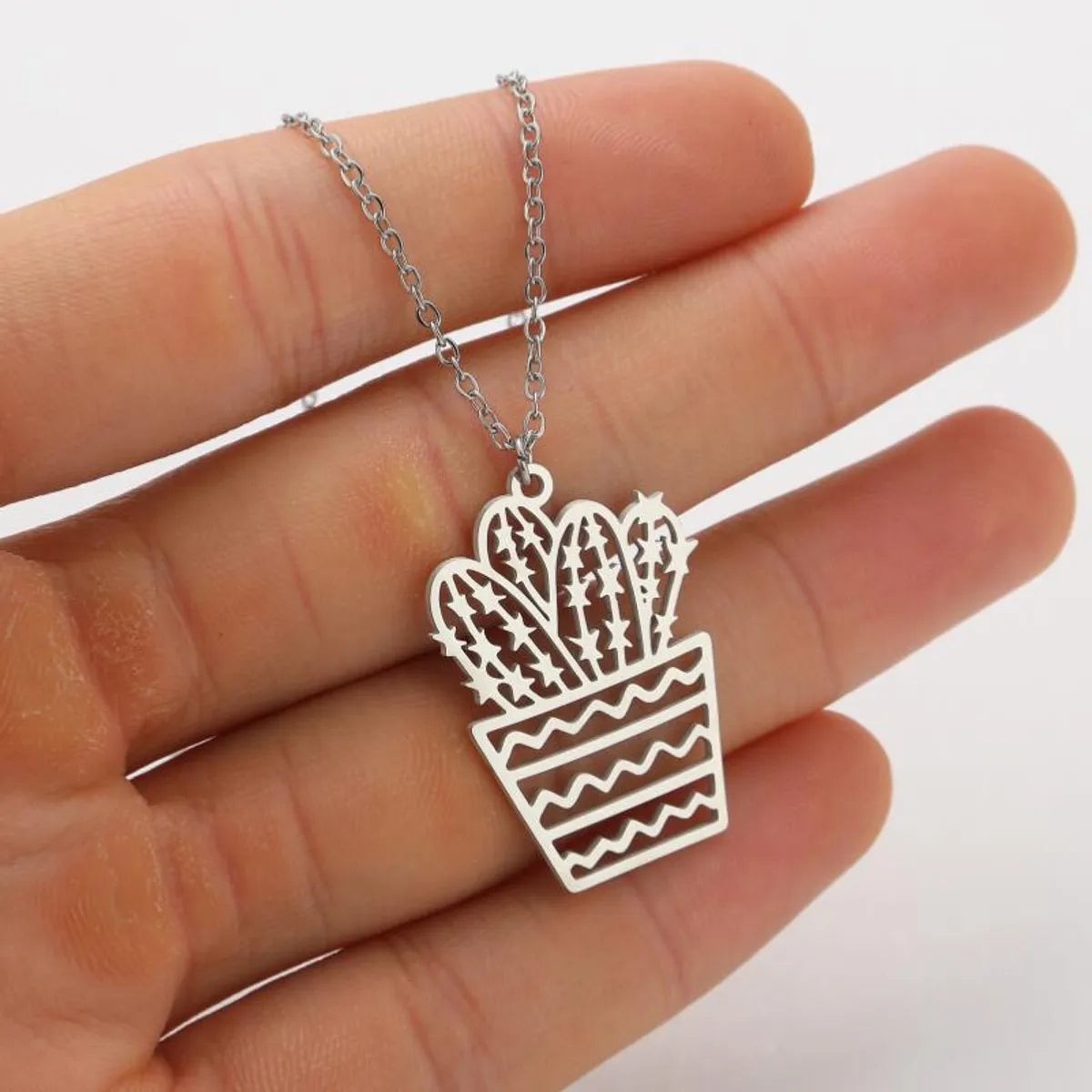 Fashion Cactus Stainless Steel Plating Pendant Necklace