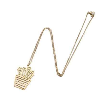 Fashion Cactus Stainless Steel Plating Pendant Necklace