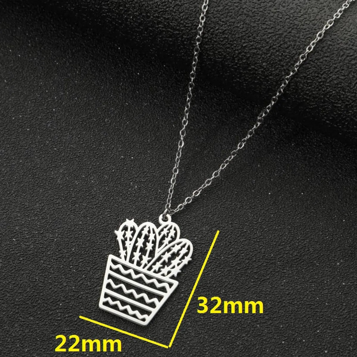 Fashion Cactus Stainless Steel Plating Pendant Necklace