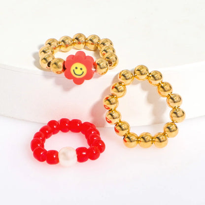 Fashion Candy Color Soft  Smile Face Beaded Elastic Ring Wholesale Nihaojewelry