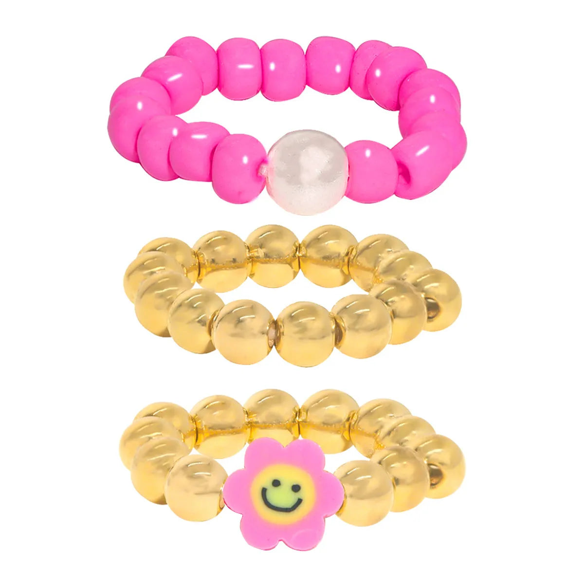 Fashion Candy Color Soft  Smile Face Beaded Elastic Ring Wholesale Nihaojewelry