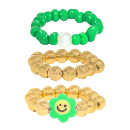 Fashion Candy Color Soft  Smile Face Beaded Elastic Ring Wholesale Nihaojewelry