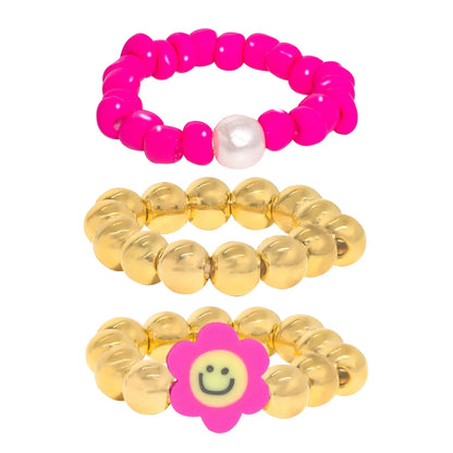 Fashion Candy Color Soft  Smile Face Beaded Elastic Ring Wholesale Nihaojewelry