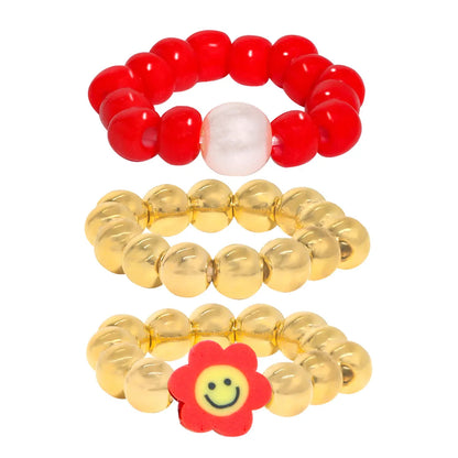 Fashion Candy Color Soft  Smile Face Beaded Elastic Ring Wholesale Nihaojewelry