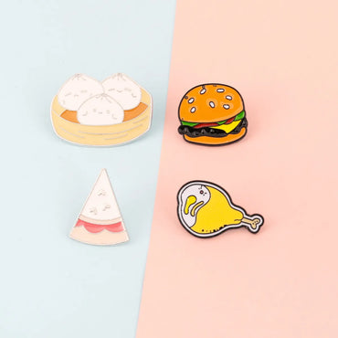 Fashion Cartoon Pizza Hamburger Bun Chicken Leg Collar Pin Badge