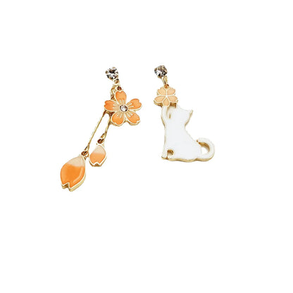 Fashion Cat Alloy Asymmetrical Inlay Rhinestones Drop Earrings