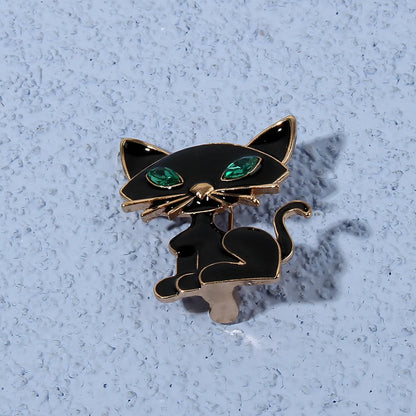 Fashion Cat Alloy Enamel Inlay Rhinestones Women'S Brooches