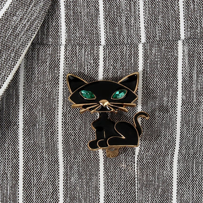 Fashion Cat Alloy Enamel Inlay Rhinestones Women'S Brooches