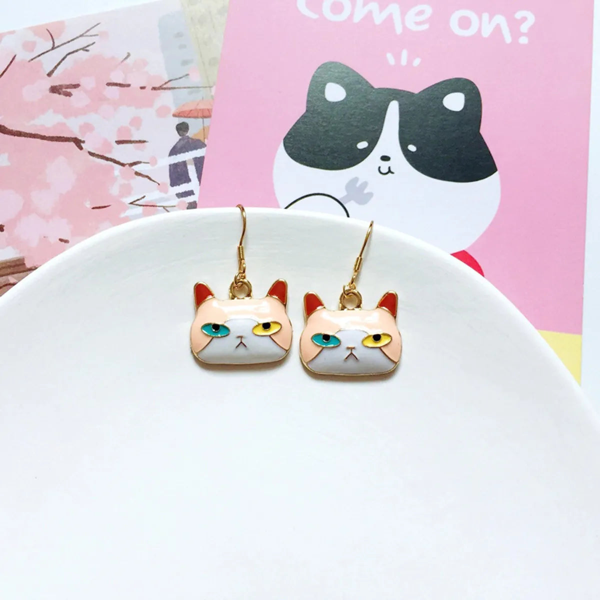 Fashion Cat Alloy Enamel Women's Drop Earrings 1 Pair