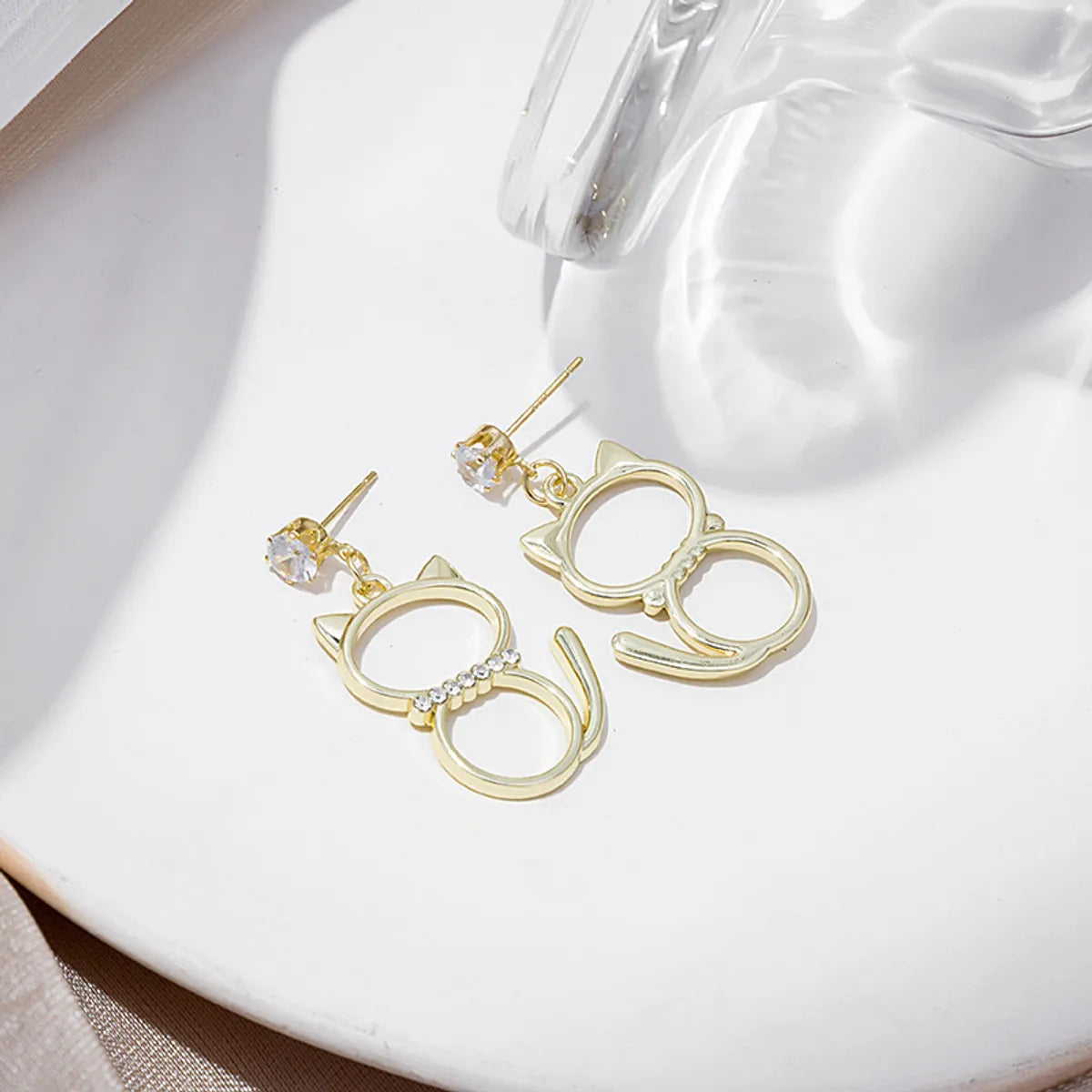 Fashion Cat Alloy Plating Rhinestone Earrings