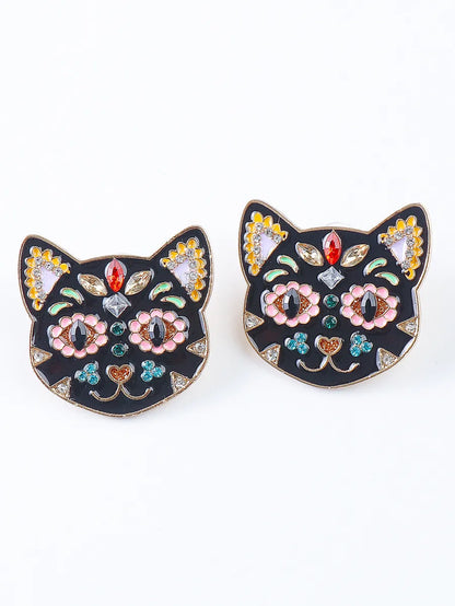 Fashion Cat Metal Inlay Rhinestones Women'S Earrings 1 Pair