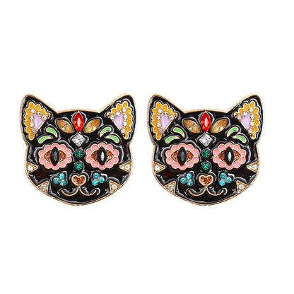 Fashion Cat Metal Inlay Rhinestones Women'S Earrings 1 Pair