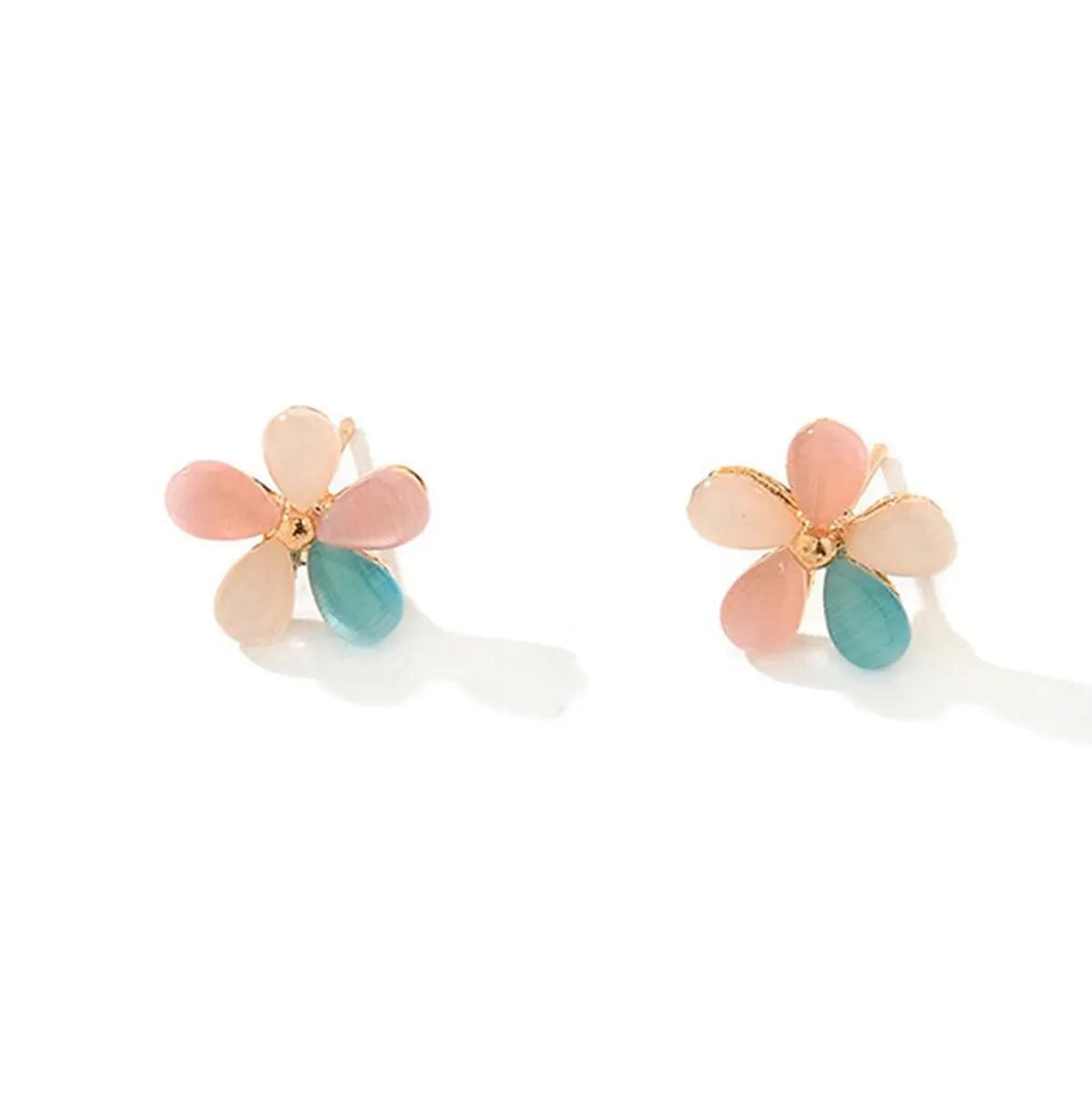 Fashion Cat's Eye Flower Earrings Women Sweet Five Petal Flower Earrings