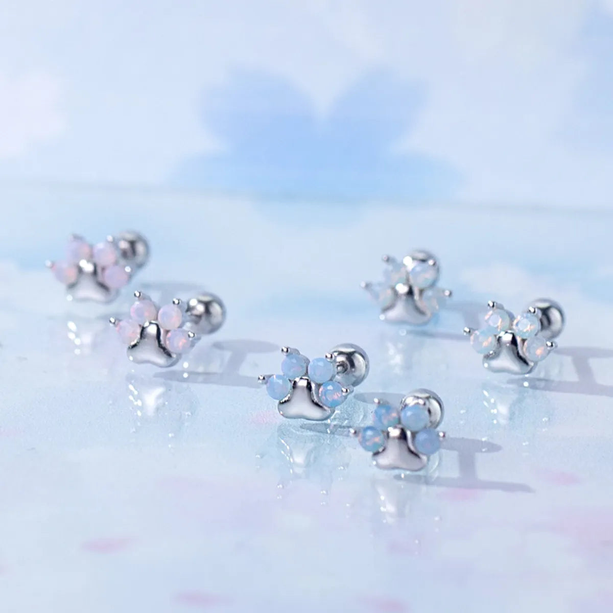 Fashion Cat's Paw Silver Plating Inlay Zircon Ear Studs 1 Pair