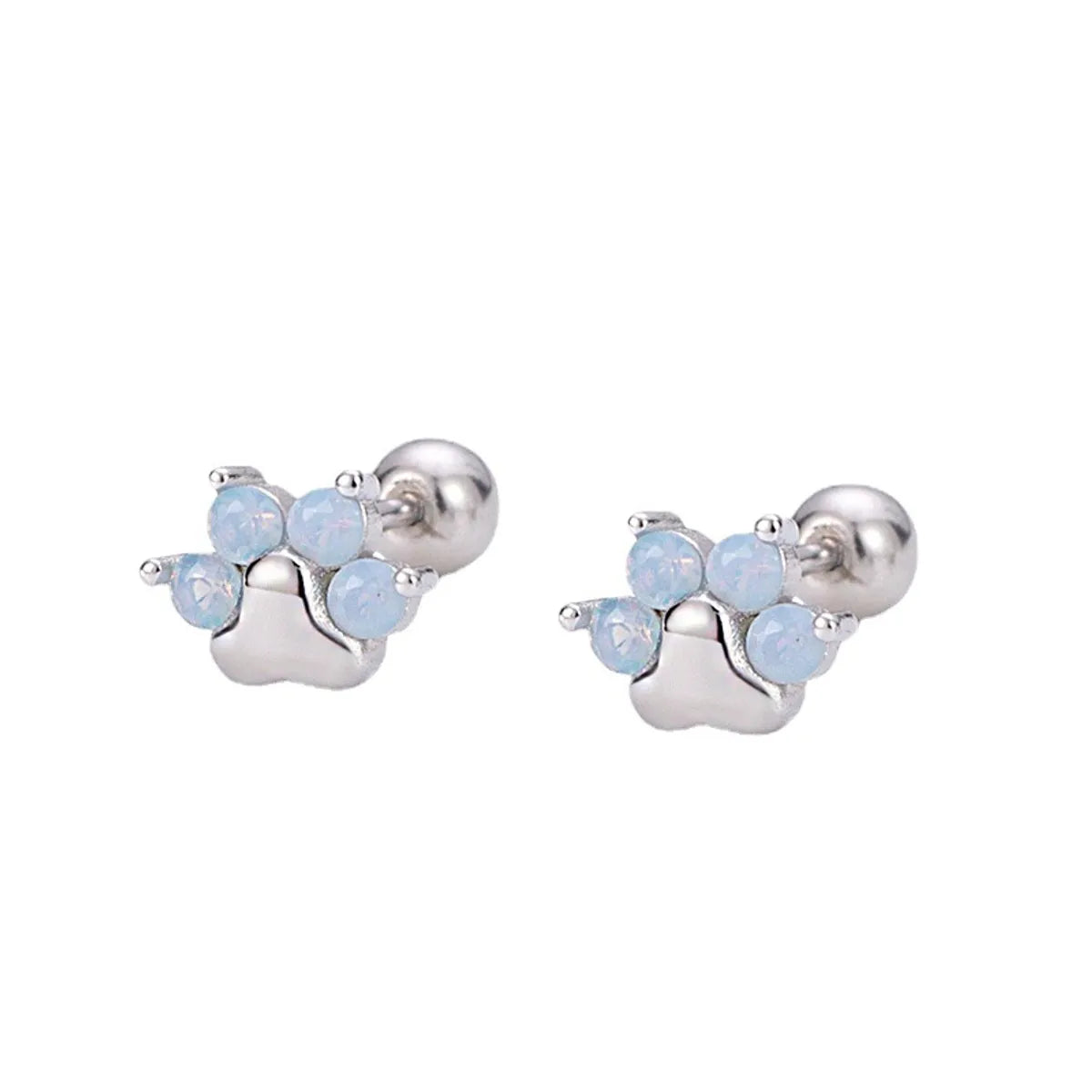 Fashion Cat's Paw Silver Plating Inlay Zircon Ear Studs 1 Pair