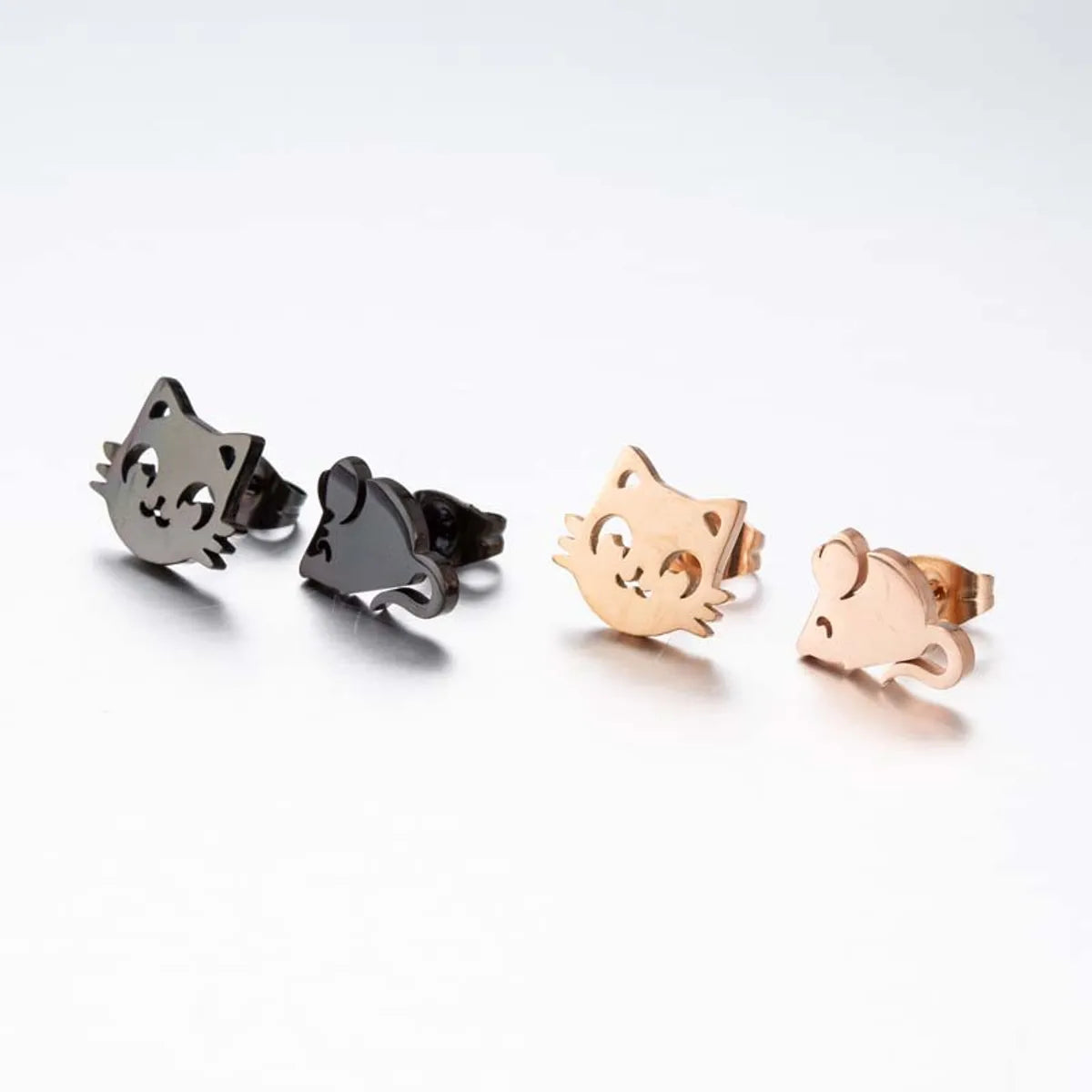 Fashion Cat Stainless Steel Plating Ear Studs 1 Pair