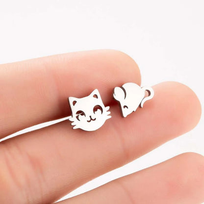 Fashion Cat Stainless Steel Plating Ear Studs 1 Pair