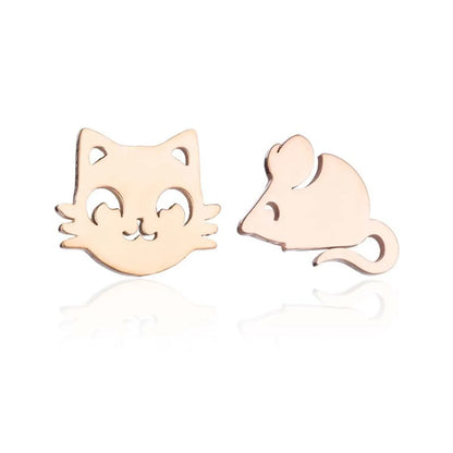 Fashion Cat Stainless Steel Plating Ear Studs 1 Pair