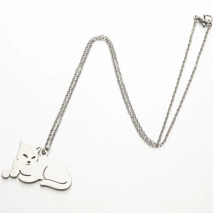 Fashion Cat Stainless Steel Titanium Steel Plating Pendant Necklace 1 Piece