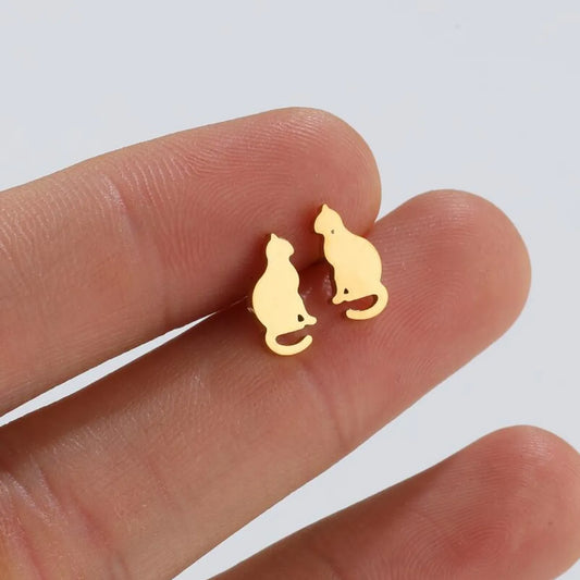 Fashion Cat Titanium Steel Plating Ear Studs 1 Pair