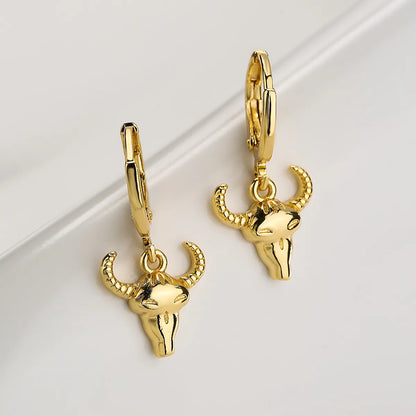 Fashion Cattle Copper Gold Plated Zircon Drop Earrings 1 Pair