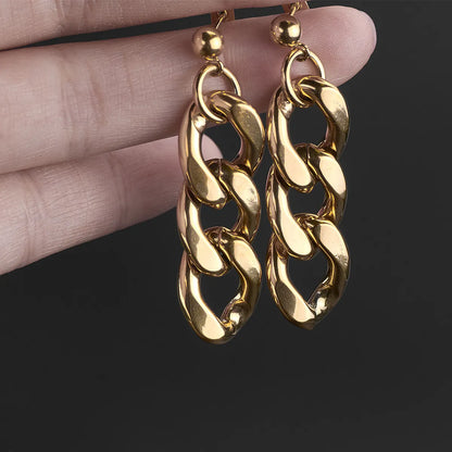 Fashion Chain Gold Plated Stainless Steel Drop Earrings