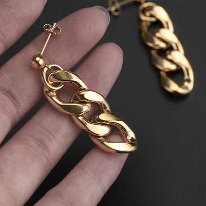 Fashion Chain Gold Plated Stainless Steel Drop Earrings