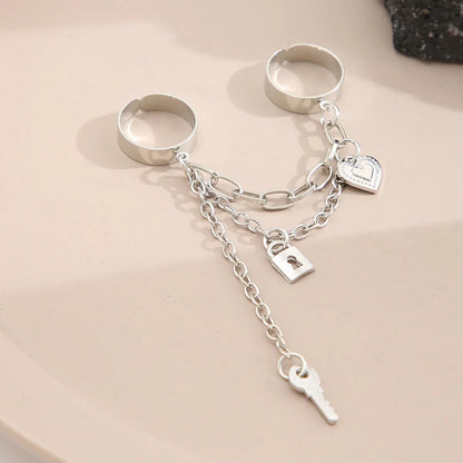 Fashion Chain Two-finger Conjoined Ring Creative Cross Key Lock Open Ring