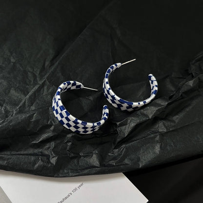 Fashion Checkerboard Black And White C-shaped Earring Wholesale Gooddiy