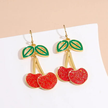 Fashion Cherry Alloy Enamel Hollow Out Women's Drop Earrings 1 Pair