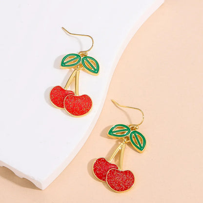 Fashion Cherry Alloy Enamel Hollow Out Women's Drop Earrings 1 Pair