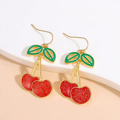 Fashion Cherry Alloy Enamel Hollow Out Women's Drop Earrings 1 Pair