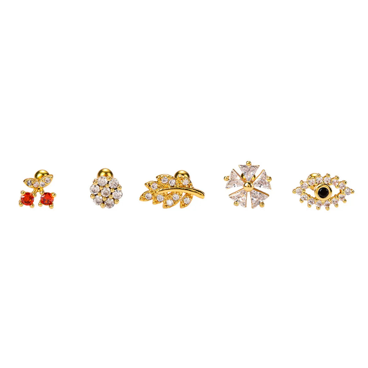 Fashion Cherry Flower Stainless Steel Copper Plating Inlay Zircon Ear Studs 1 Piece