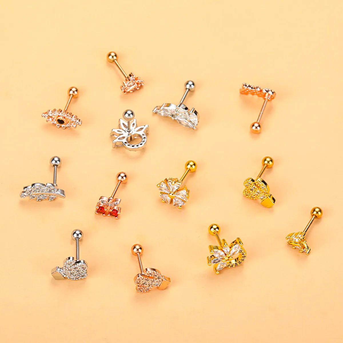 Fashion Cherry Flower Stainless Steel Copper Plating Inlay Zircon Ear Studs 1 Piece