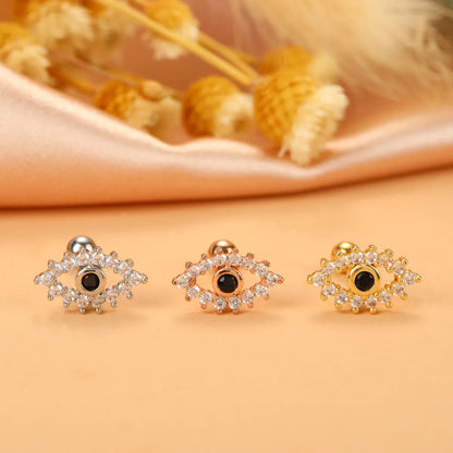 Fashion Cherry Flower Stainless Steel Copper Plating Inlay Zircon Ear Studs 1 Piece