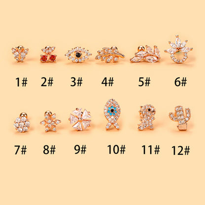 Fashion Cherry Flower Stainless Steel Copper Plating Inlay Zircon Ear Studs 1 Piece