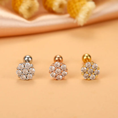 Fashion Cherry Flower Stainless Steel Copper Plating Inlay Zircon Ear Studs 1 Piece