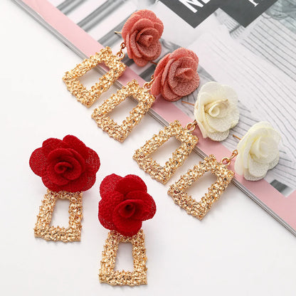 Fashion Chiffon Cloth Lace Flower Multi-layer Earrings