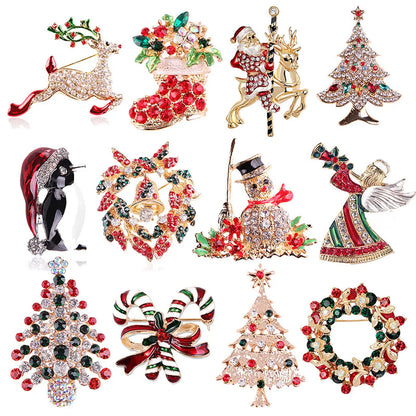 Fashion Christmas Hat Christmas Tree Snowman Alloy Inlay Rhinestones Unisex Brooches