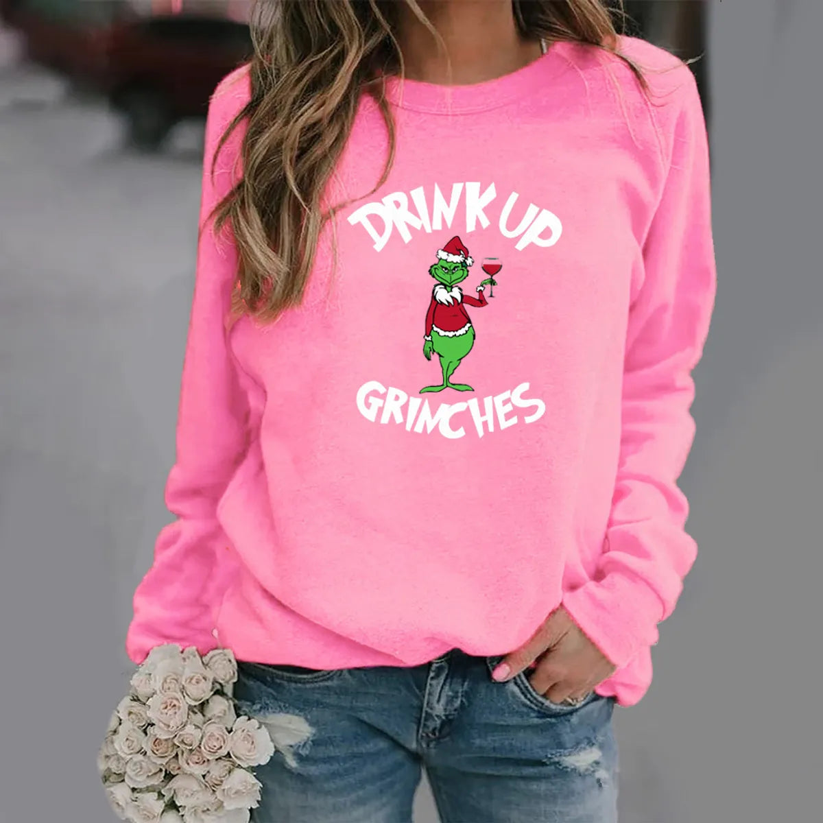 Women'S Hoodie Long Sleeve Hoodies & Sweatshirts Printing Fashion Christmas Hat Letter